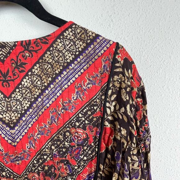 NWT Daniel Rainn‎ L Brown Red Floral Knit Top – Quilted Detail Peplum Boho Chic - Picture 3 of 9
